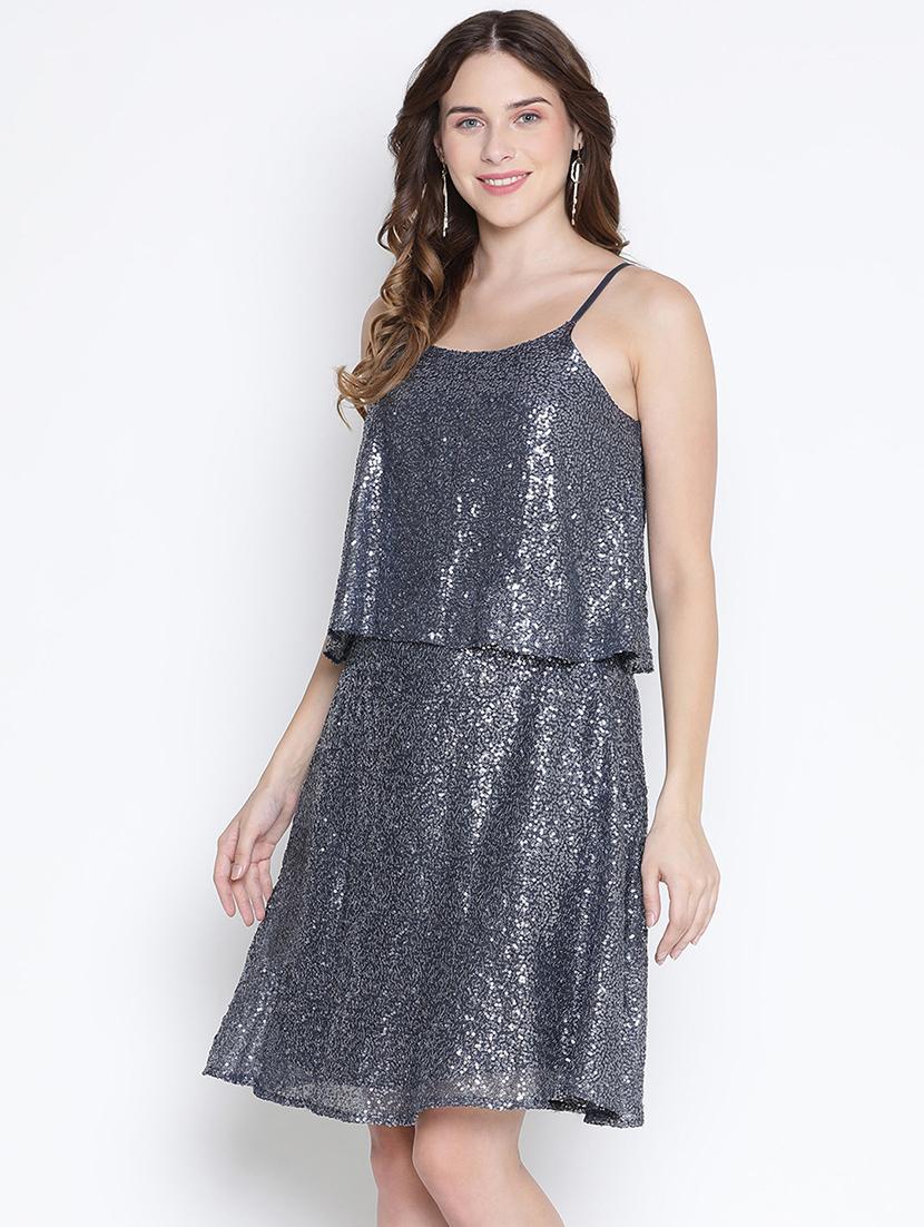 women grey polyester fit & flare dress - 21399378 -  Standard Image - 1