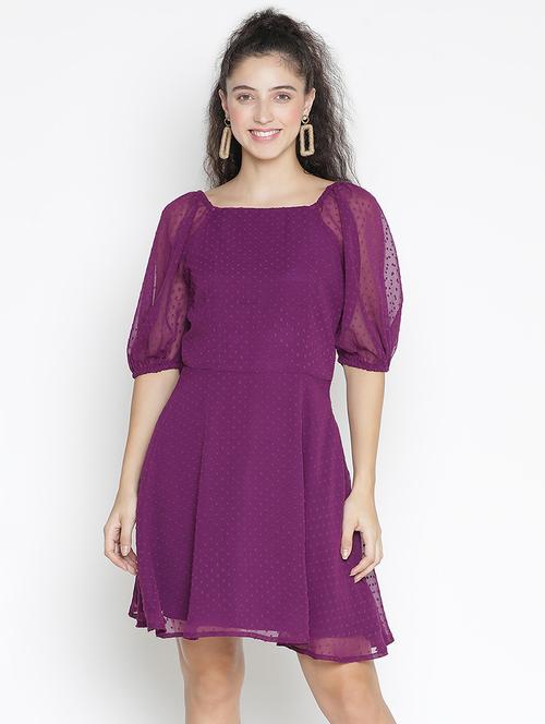 women purple polyester a-line dress - 21399381 - Standard Image - 0