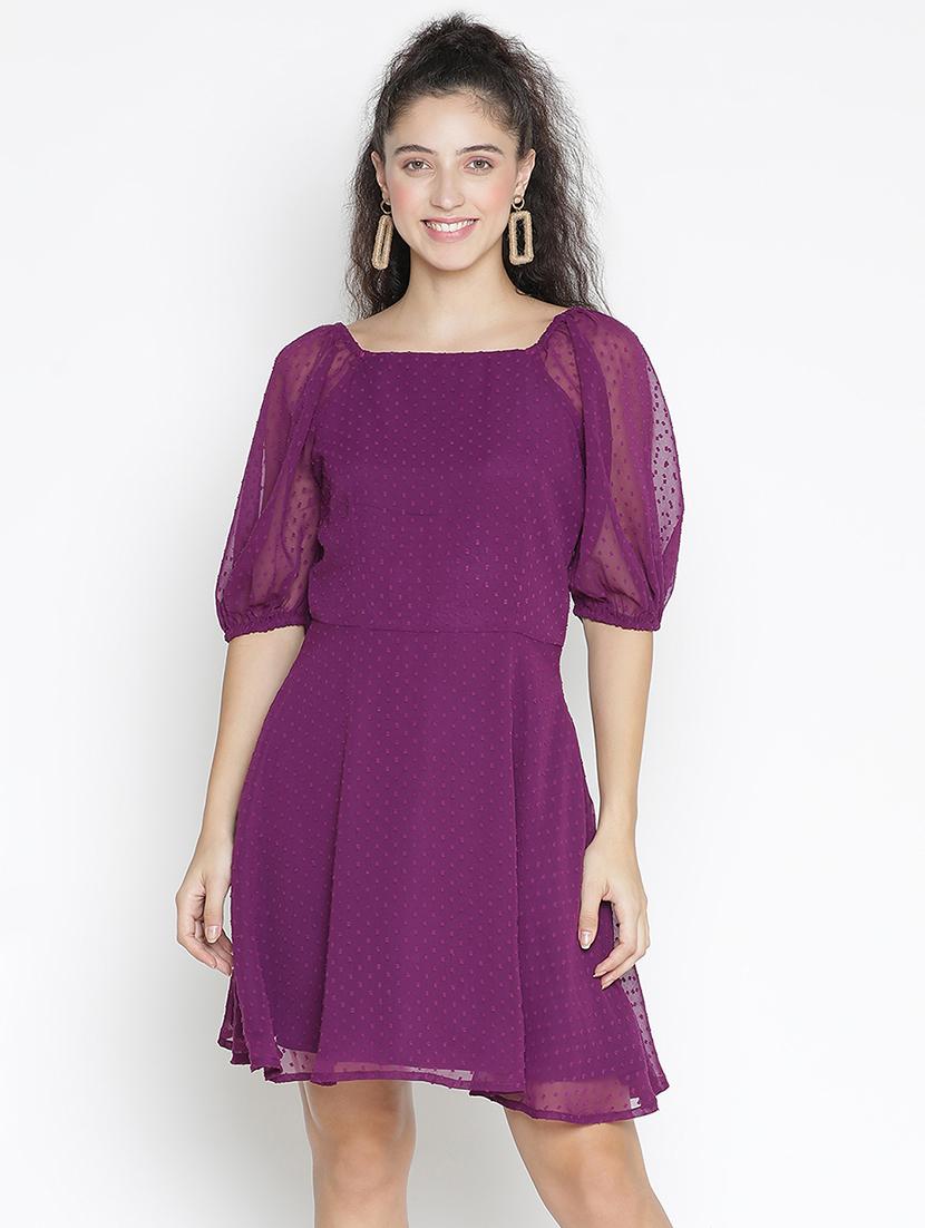 women purple polyester a-line dress - 21399381 - Zoom Image - 0