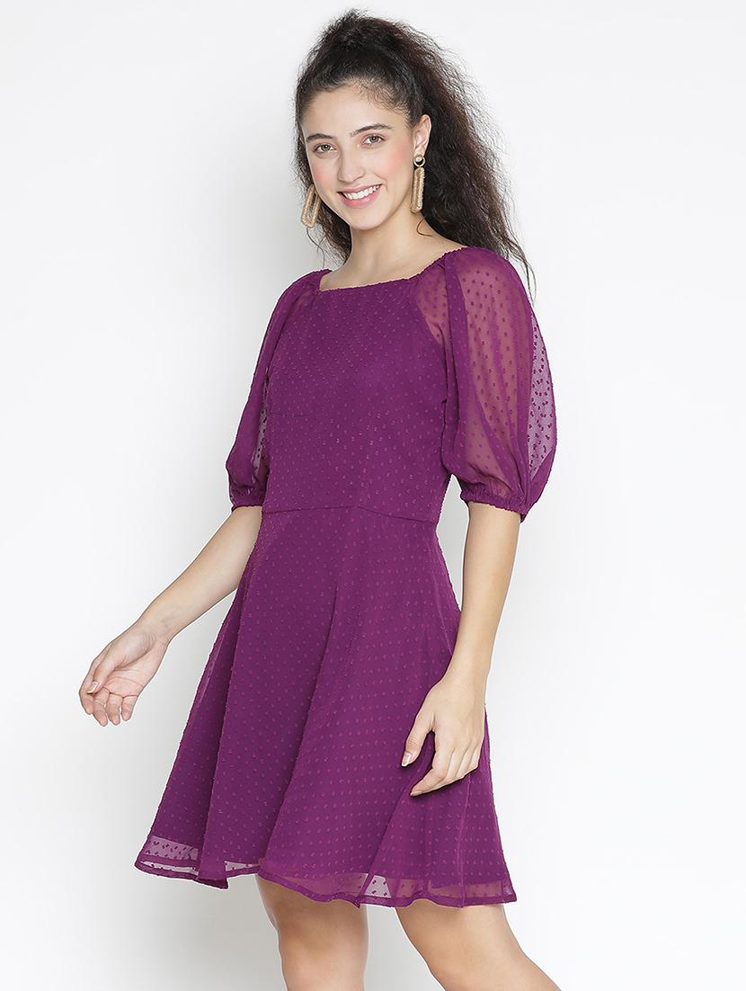 women purple polyester a-line dress - 21399381 - Standard Image - 1