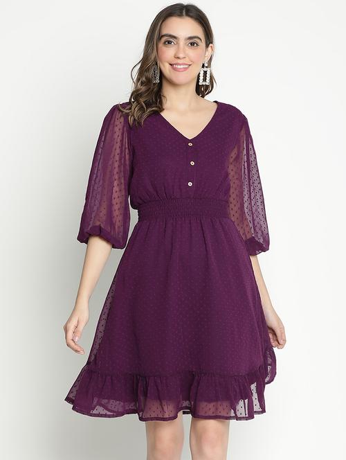 women purple polyester fit & flare dress - 21399382 - Standard Image - 0