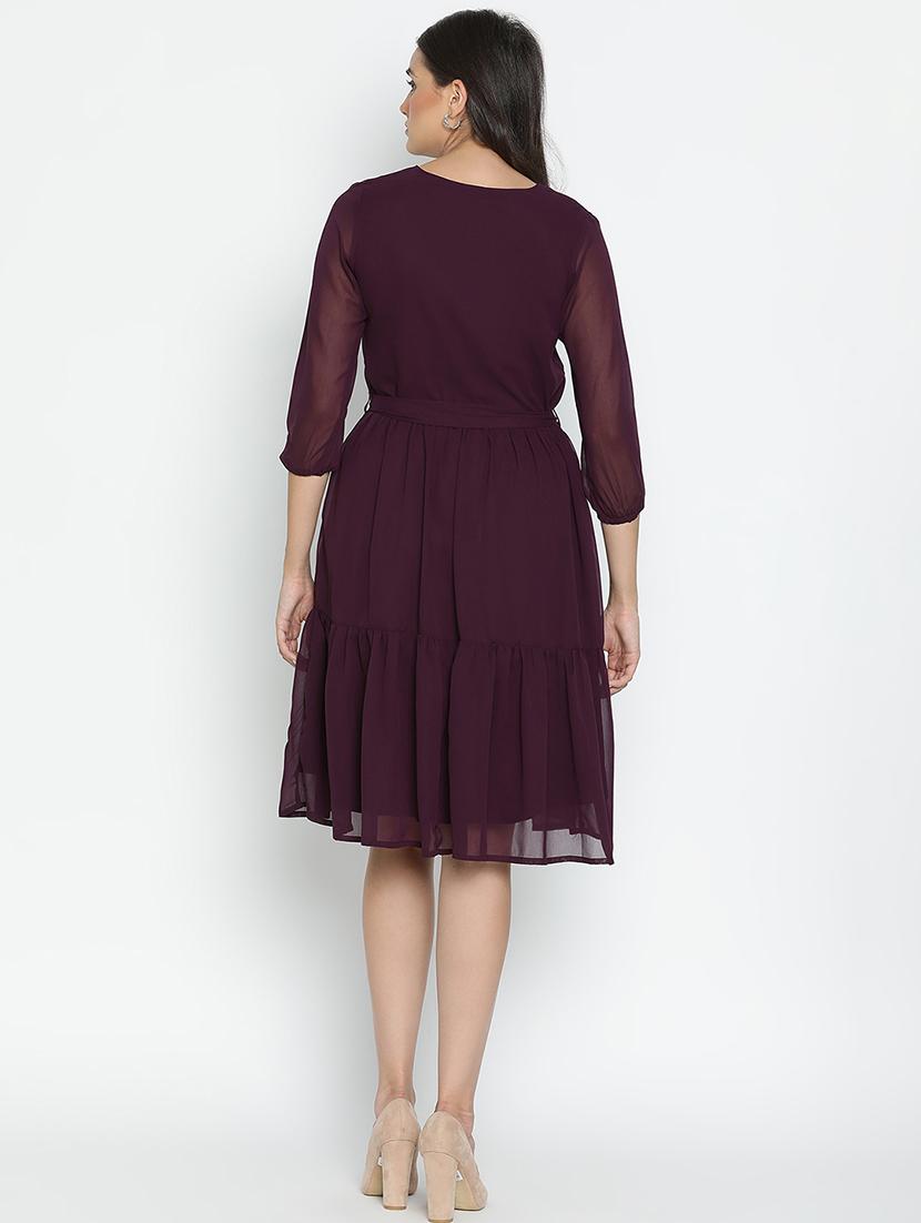 women burgundy polyester fit & flare dress - 21399384 - Standard Image - 4