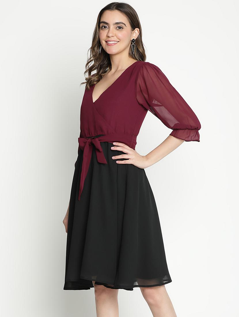 multicolored solid fit & flare dress - 21399390 - Standard Image - 1