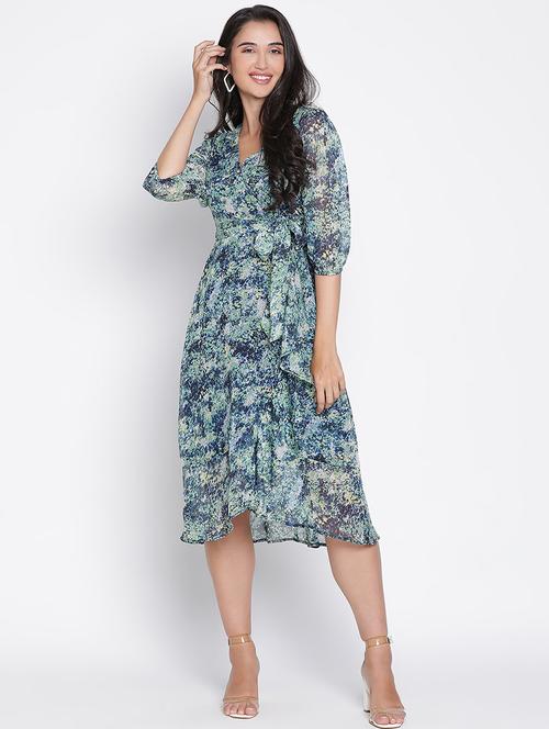 women blue polyester a-line dress - 21399398 - Standard Image - 0