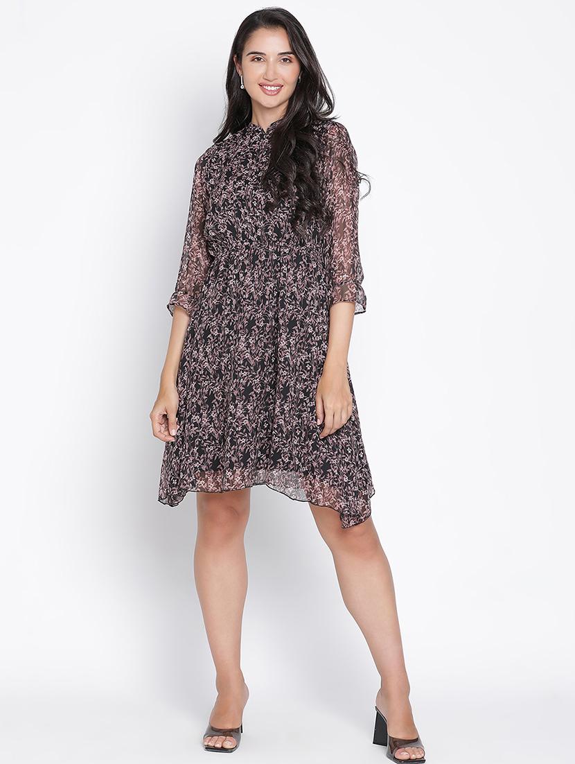 black printed fit & flare dress - 21399399 - Zoom Image - 0