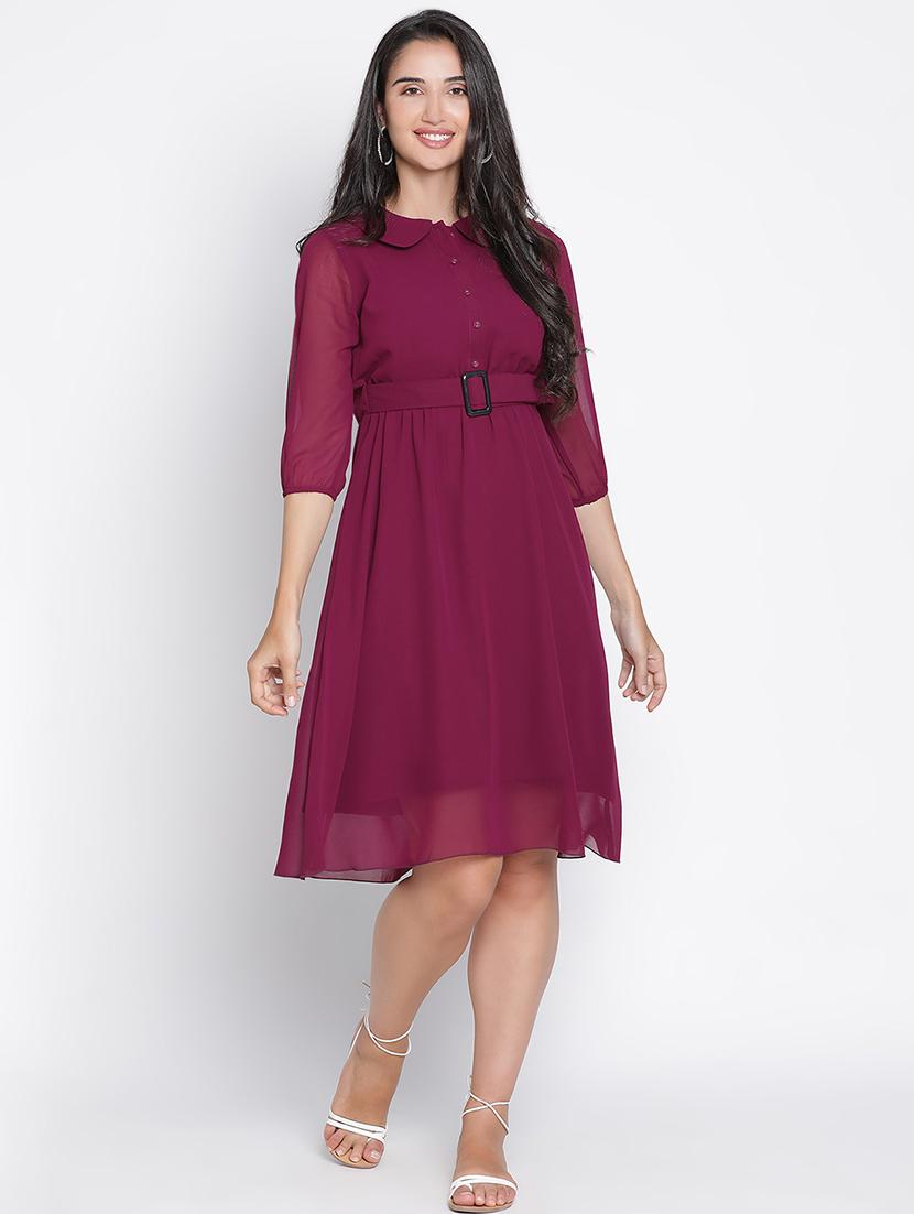 women maroon polyester fit & flare dress - 21399401 - Standard Image - 1