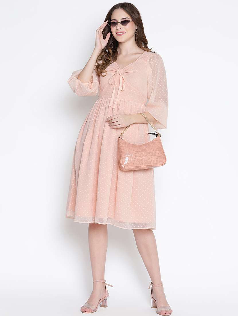 women peach polyester fit & flare dress - 21399405 -  Standard Image - 1