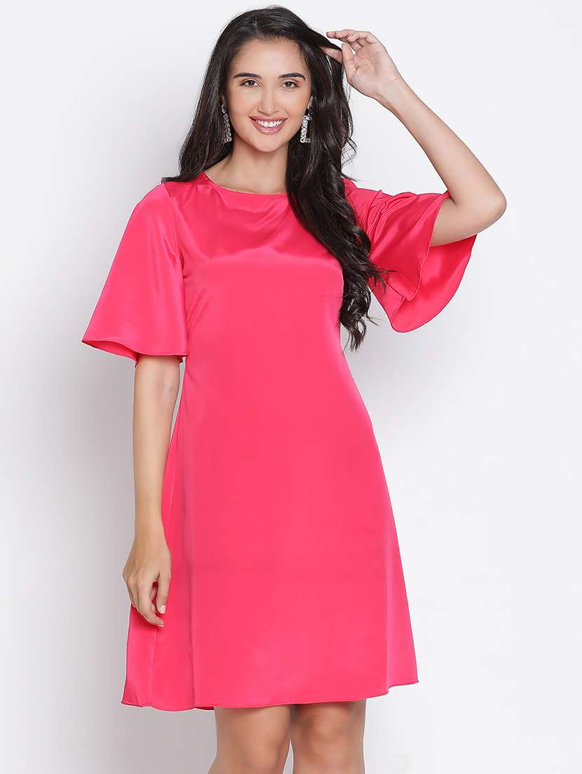 pink solid fit & flare dress
