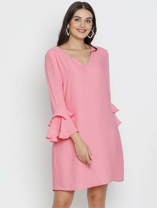 pink solid fit & flare dress - 21399413 - Standard Image - 0