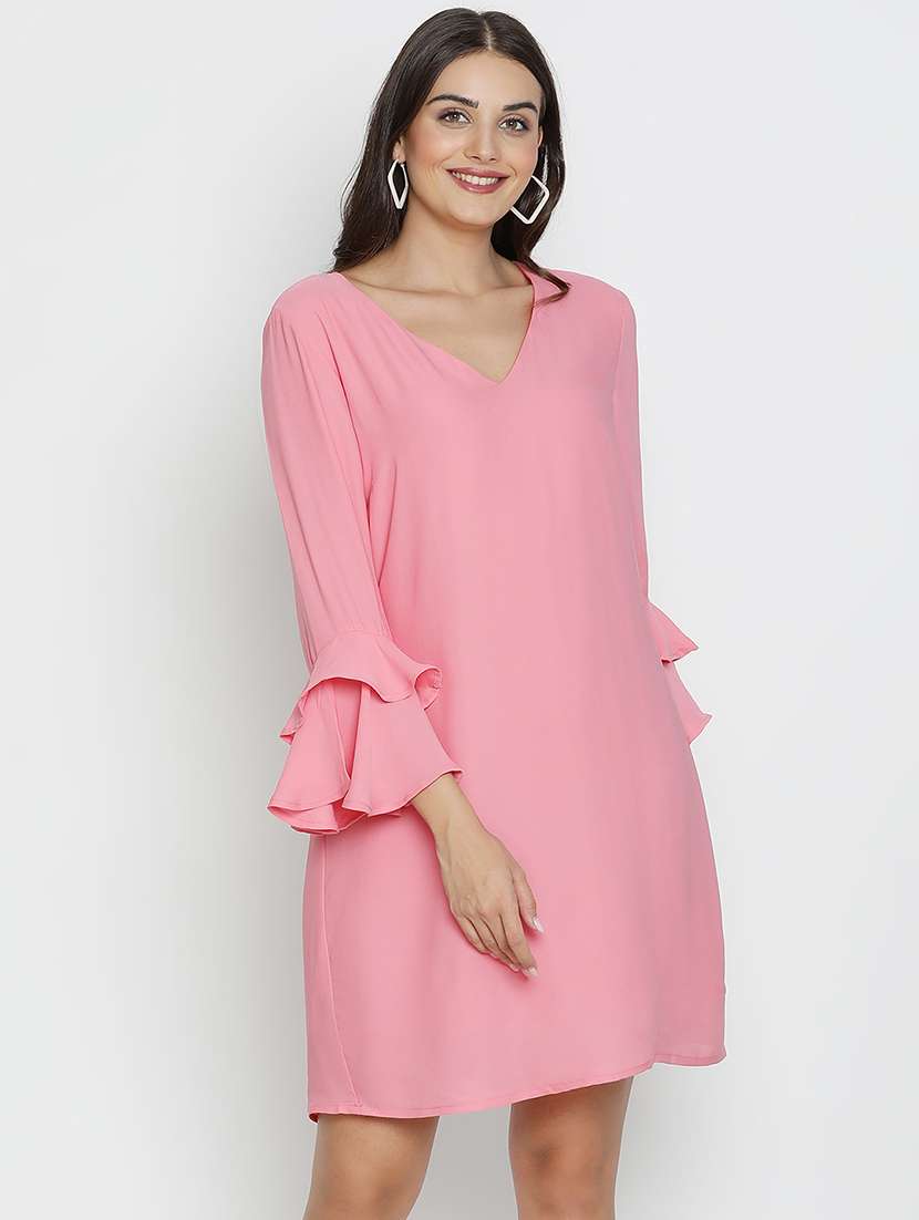 pink solid fit & flare dress - 21399413 - Zoom Image - 0