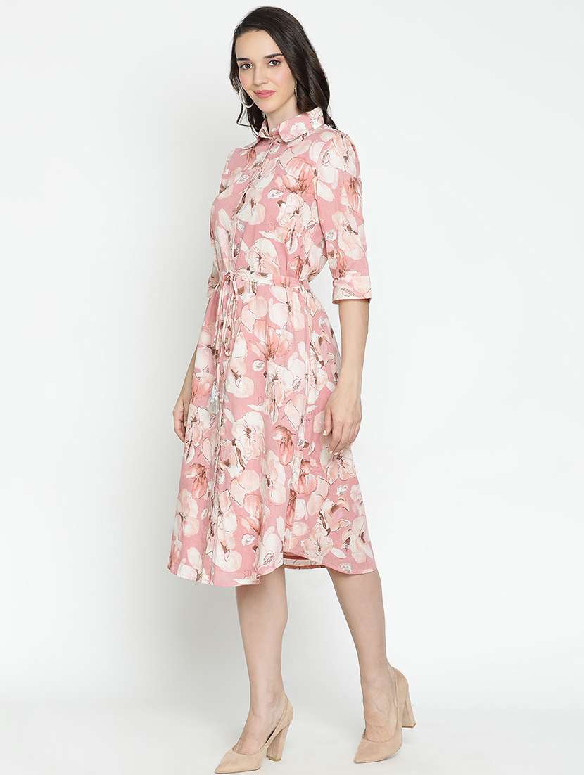 pink printed fit & flare dress - 21399414 - Standard Image - 1