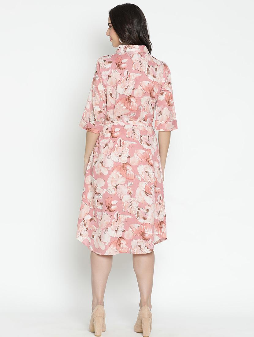 pink printed fit & flare dress - 21399414 - Standard Image - 4
