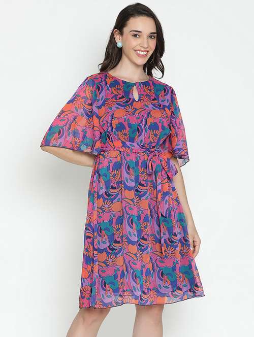 multicolored printed fit & flare dress - 21399415 - Standard Image - 0