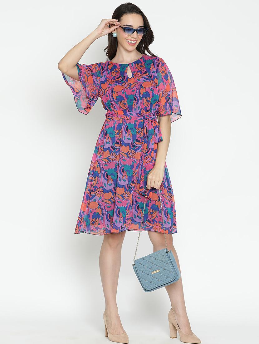 multicolored printed fit & flare dress - 21399415 - Standard Image - 4