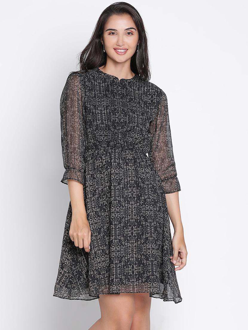 black printed fit & flare dress - 21399416 -  Zoom Image - 0