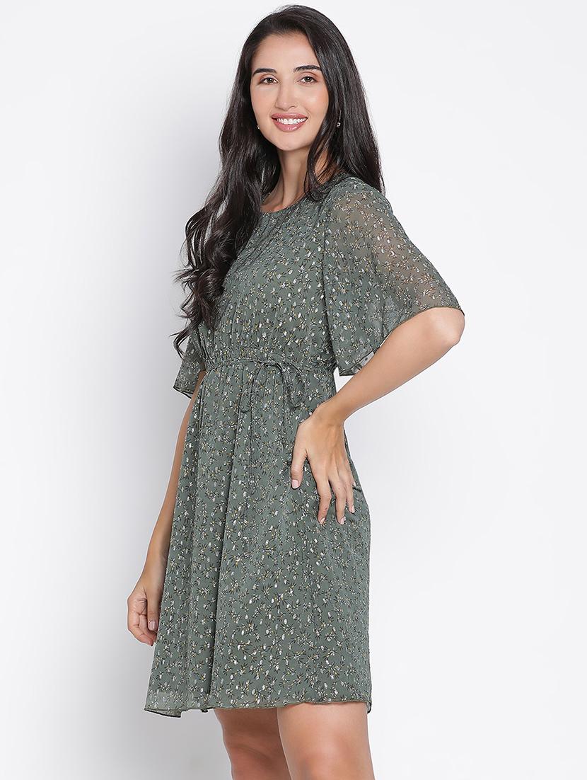 green printed fit & flare dress - 21399418 -  Standard Image - 1