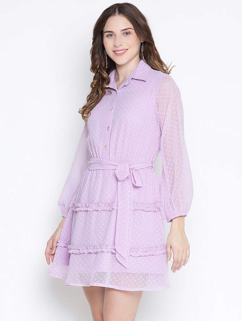 women lavender polyester fit & flare dress - 21399419 - Standard Image - 1