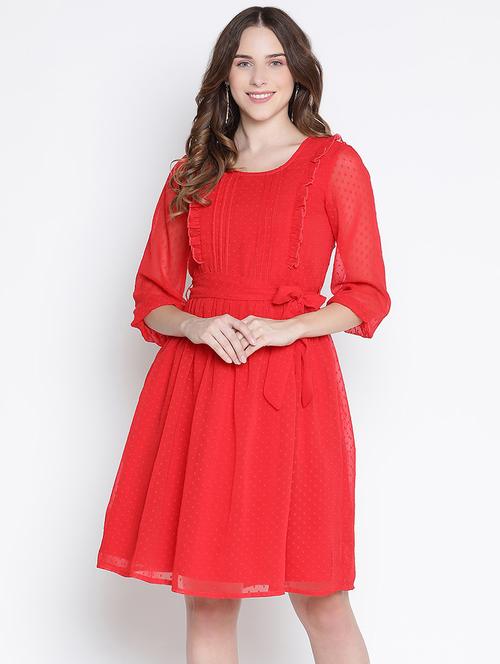 red self-designed fit & flare dress - 21399424 -  Standard Image - 0