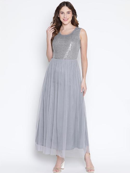 women grey sleeveless fit & flare maxi dress - 21399428 -  Standard Image - 0