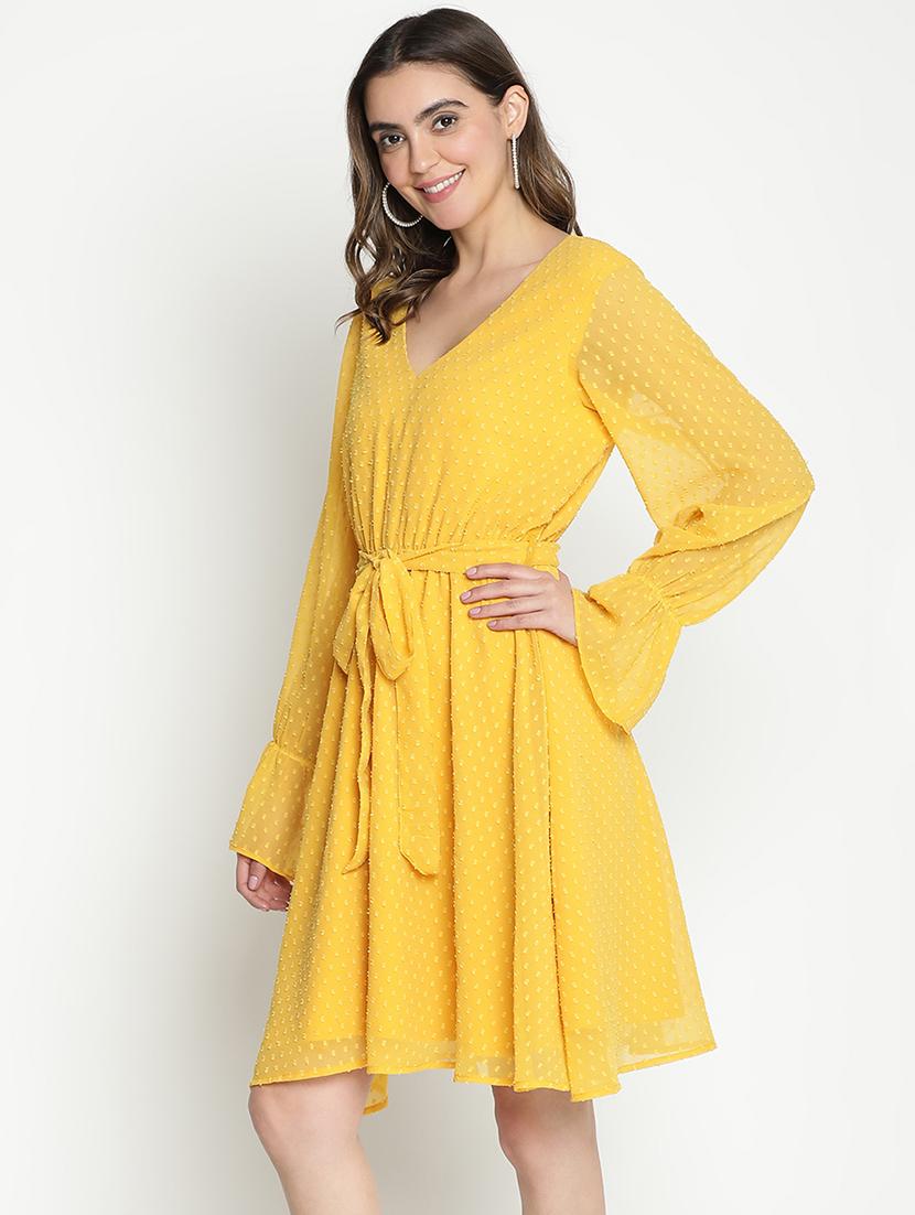 yellow self-designed fit & flare dress - 21399438 - Standard Image - 1
