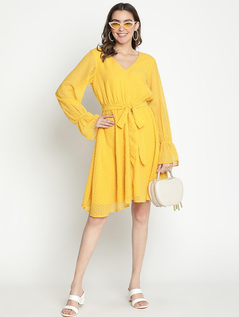 yellow self-designed fit & flare dress - 21399438 - Standard Image - 4