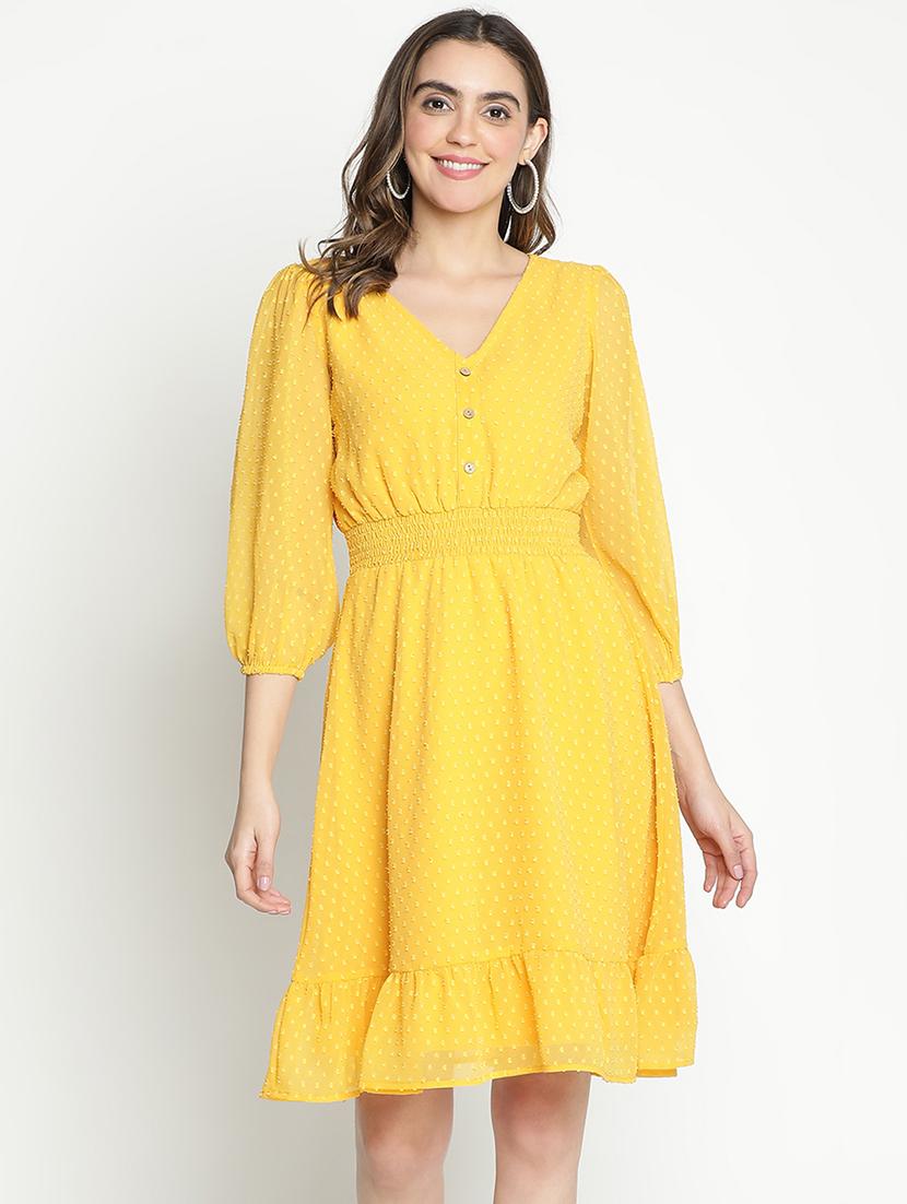 women yellow polyester fit & flare dress - 21399439 -  Zoom Image - 0