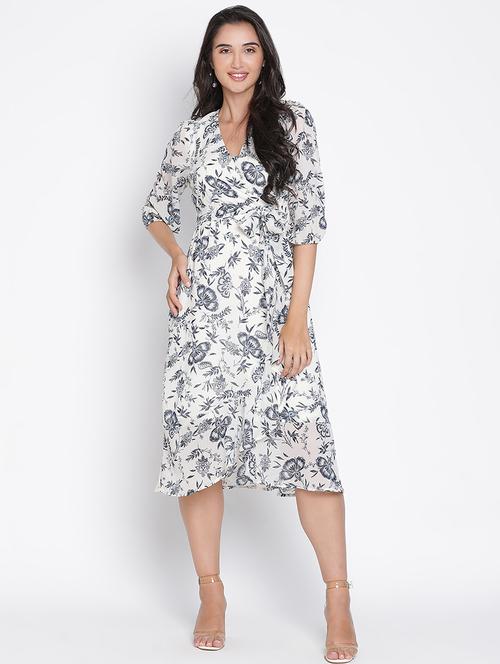 white floral printed fit & flare dress - 21399440 - Standard Image - 0