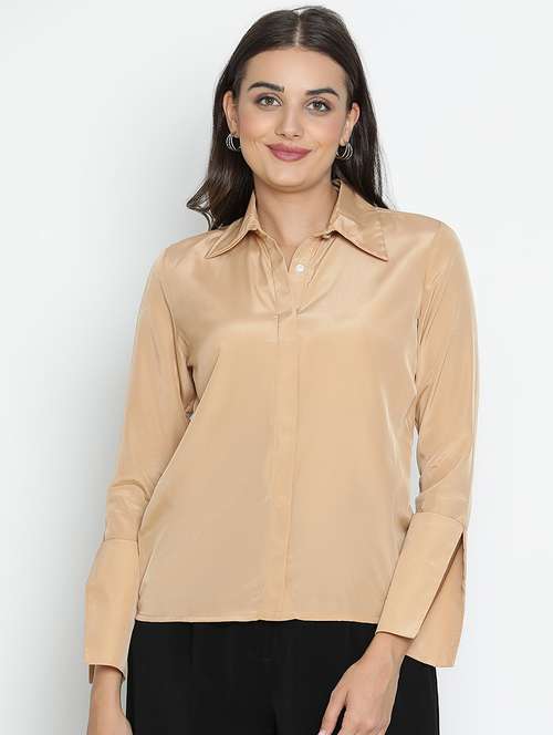 beige solid a line top - 21399443 - Standard Image - 0