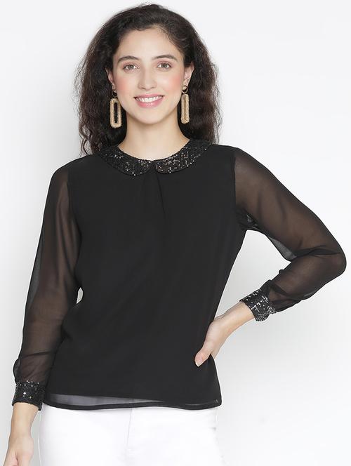 black sequin a line peter pan collar top - 21399445 -  Standard Image - 0