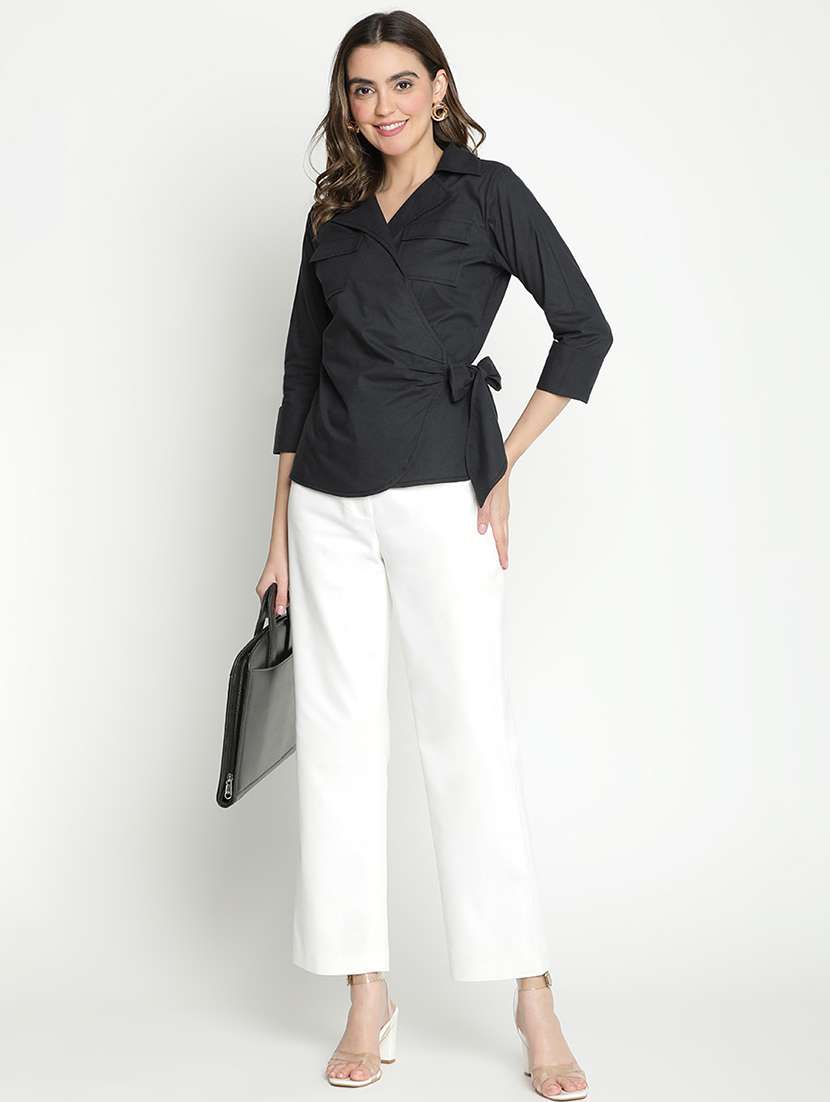 black solid wrap top - 21399449 - Standard Image - 4