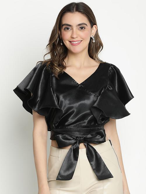 women black polyester crop top - 21399453 - Standard Image - 0