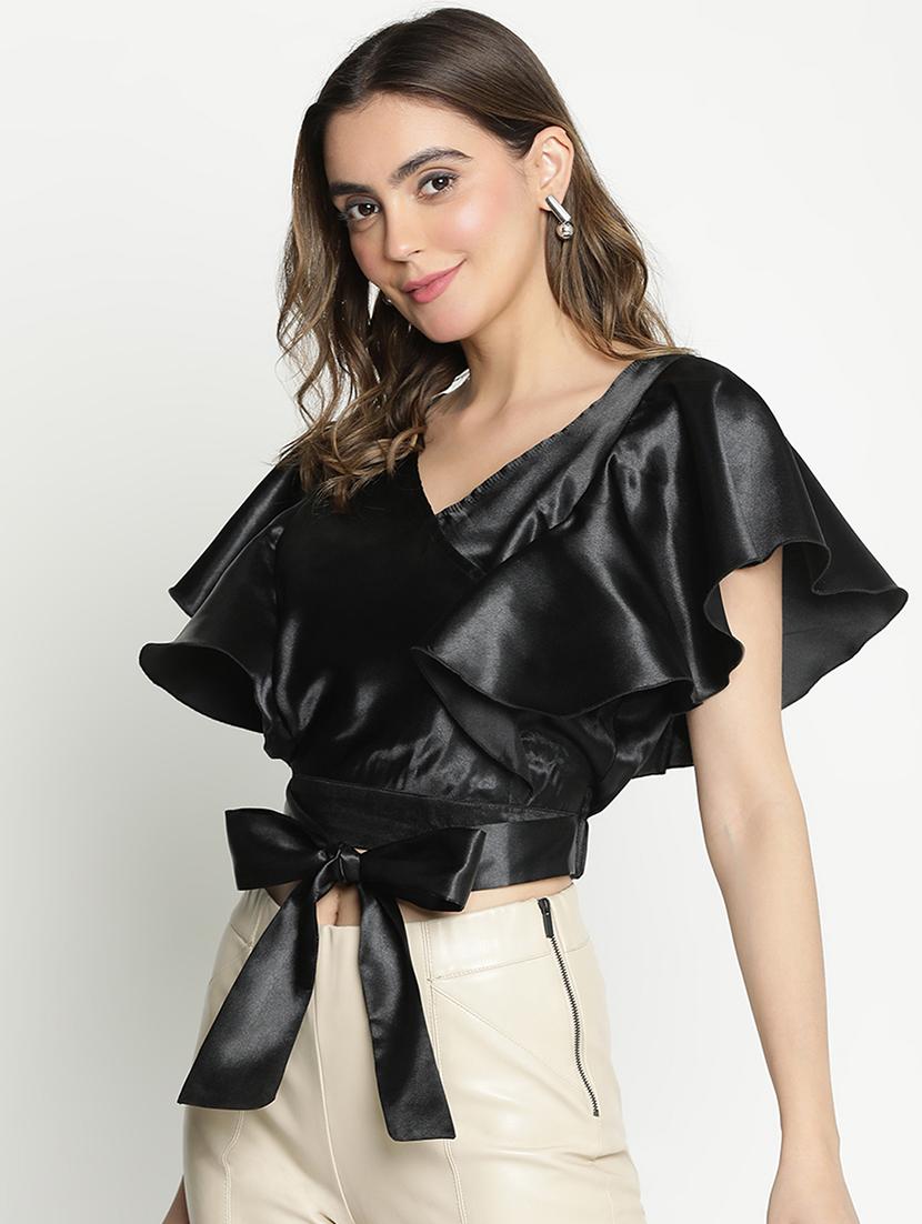 women black polyester crop top - 21399453 - Standard Image - 1