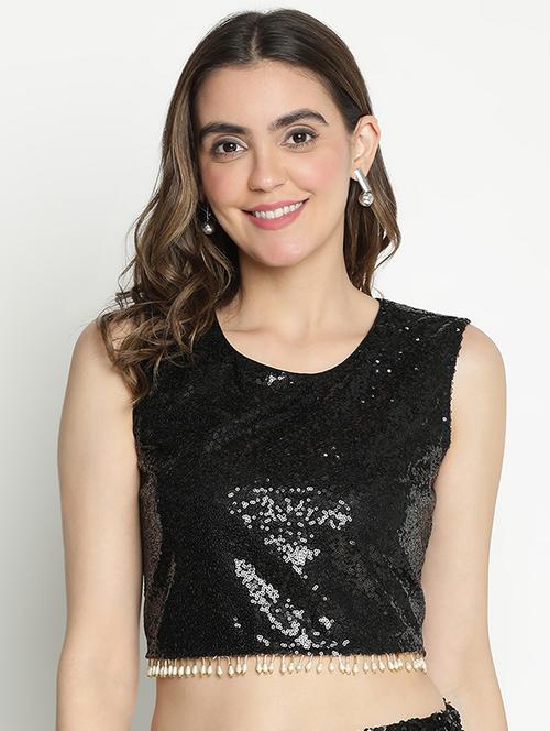 women black sequin crop top - 21399454 -  Standard Image - 0