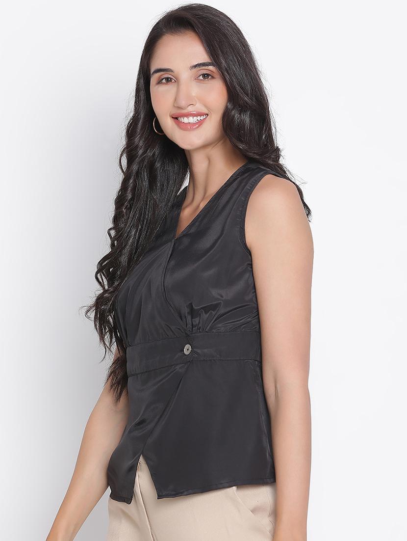 women black polyester wrap top - 21399457 - Standard Image - 1