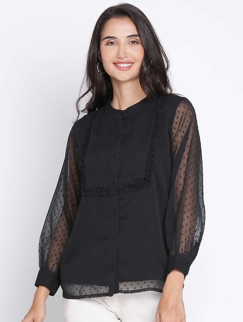 women black polyester straight top