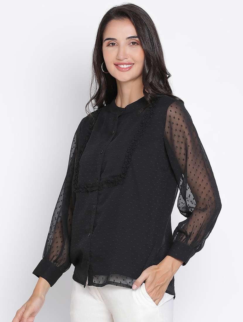 women black polyester straight top - 21399458 - Standard Image - 1