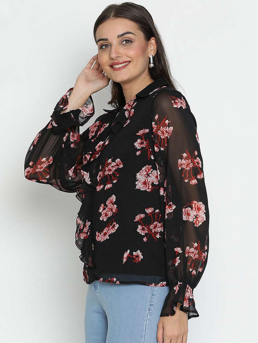 black floral printed regular top - 21399465 - Standard Image - 1