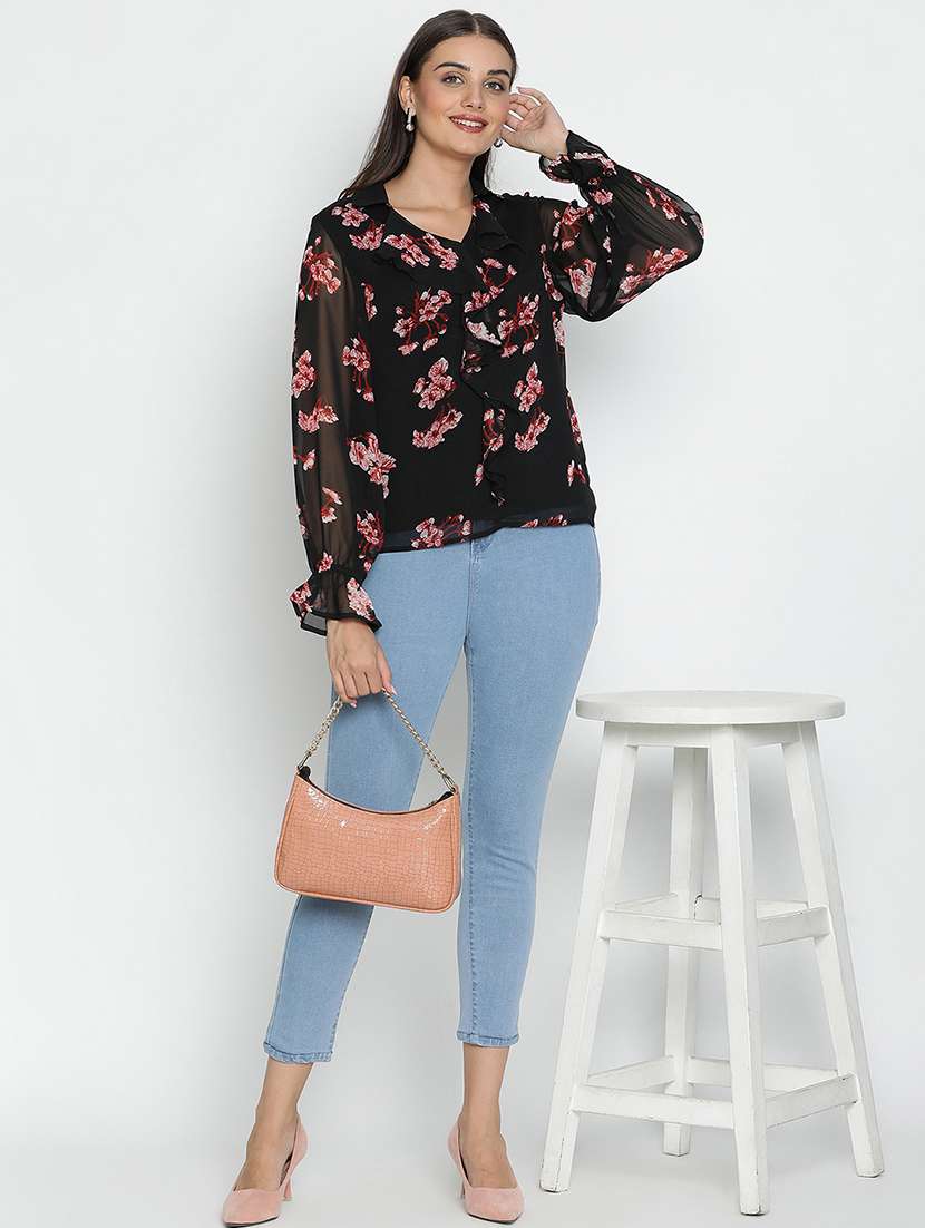 black floral printed regular top - 21399465 - Standard Image - 4
