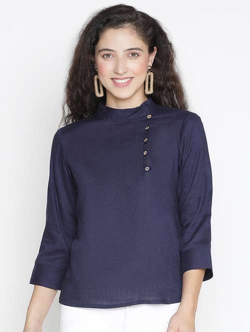 blue solid regular top - 21399467 -  Standard Image - 0