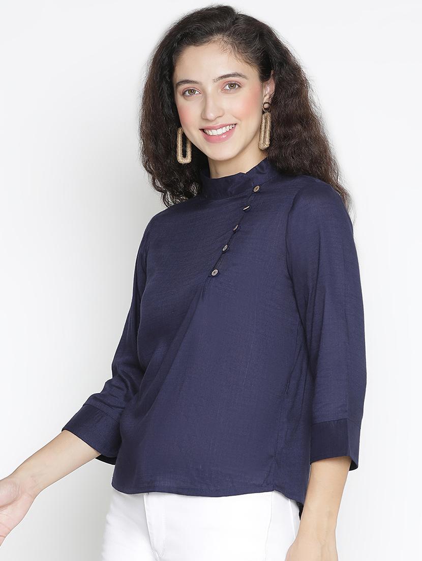 blue solid regular top - 21399467 -  Standard Image - 1