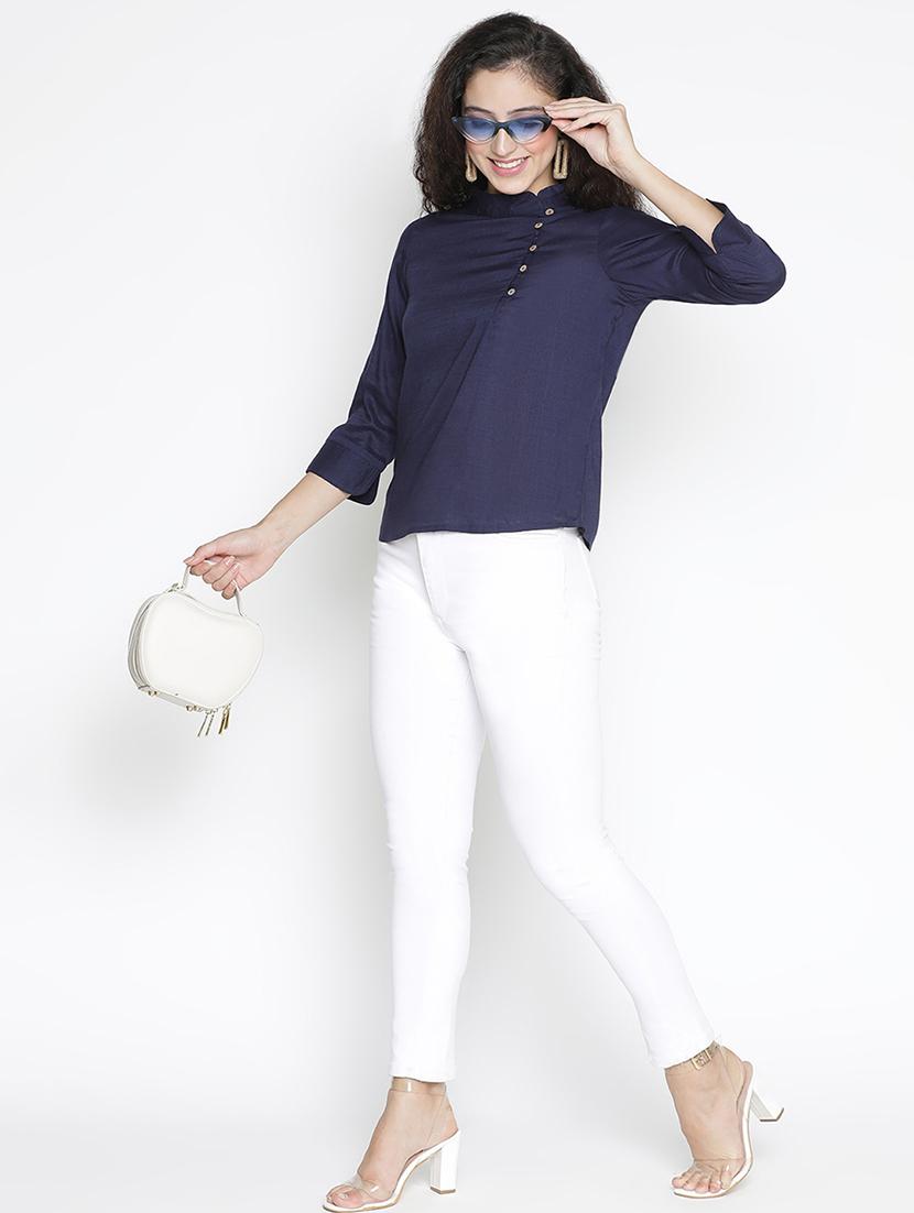 blue solid regular top - 21399467 - Standard Image - 4