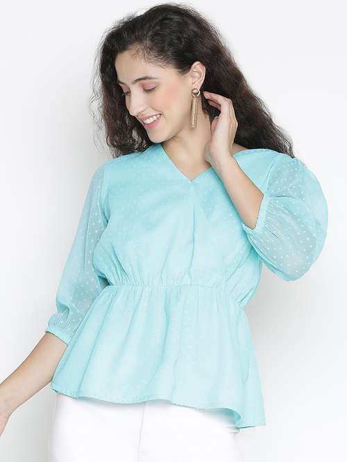 light blue self-designed peplum top - 21399468 -  Standard Image - 0