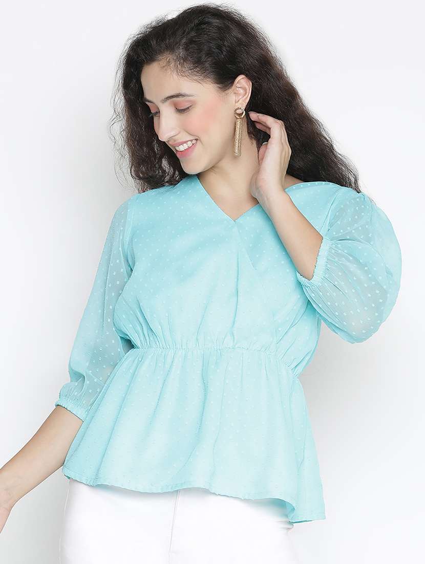 light blue self-designed peplum top - 21399468 -  Zoom Image - 0