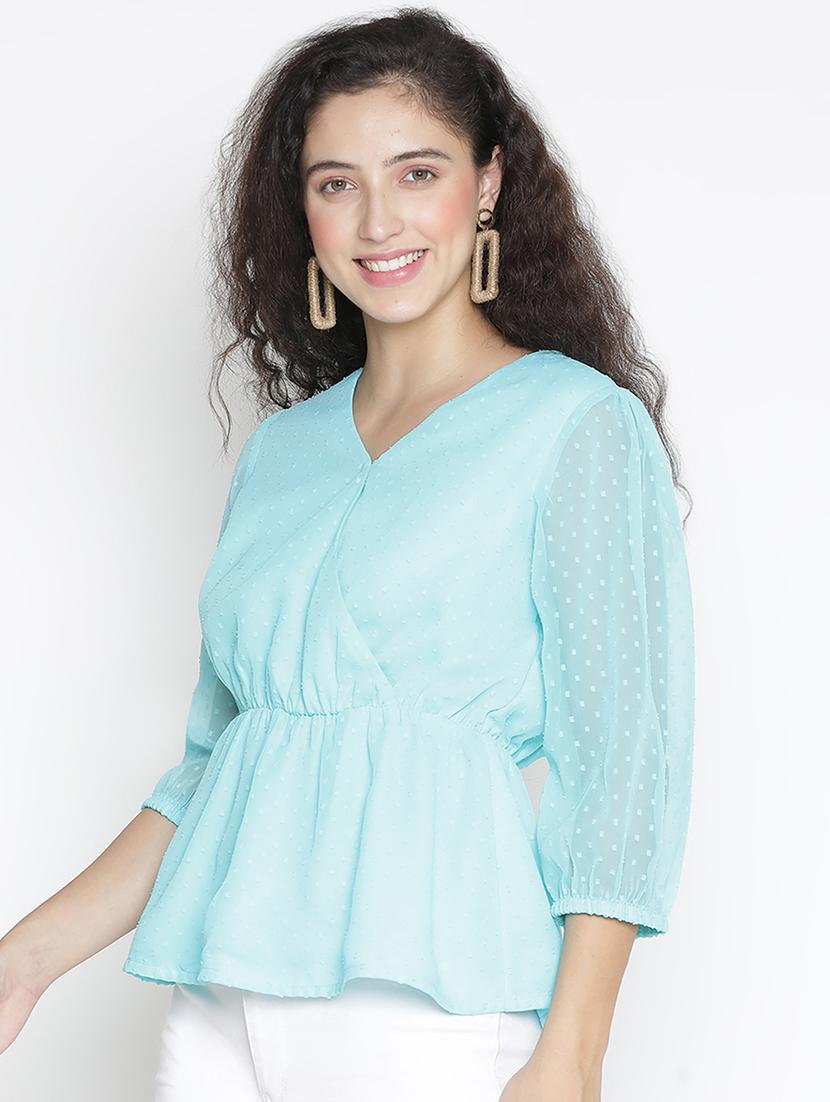 light blue self-designed peplum top - 21399468 -  Standard Image - 1