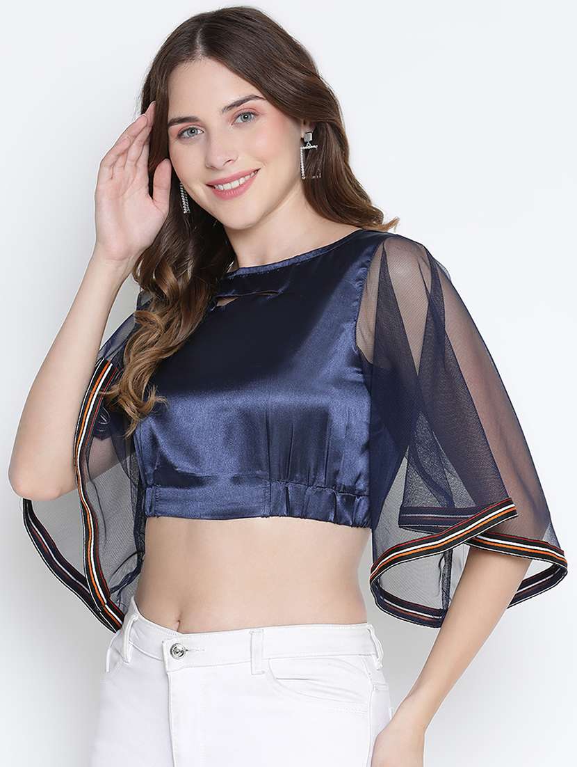 blue solid crop top - 21399473 - Standard Image - 1