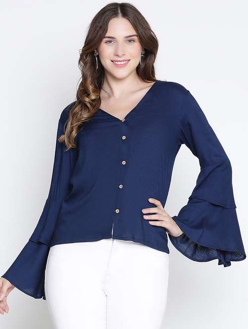 blue solid shirt top - 21399475 -  Standard Image - 0