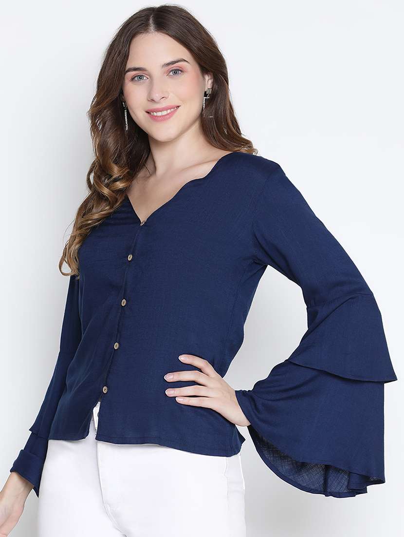 blue solid shirt top - 21399475 - Standard Image - 1