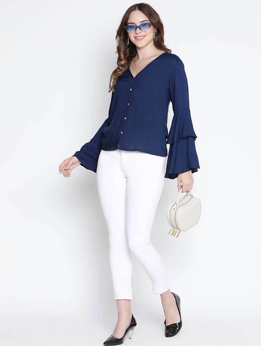 blue solid shirt top - 21399475 - Standard Image - 4