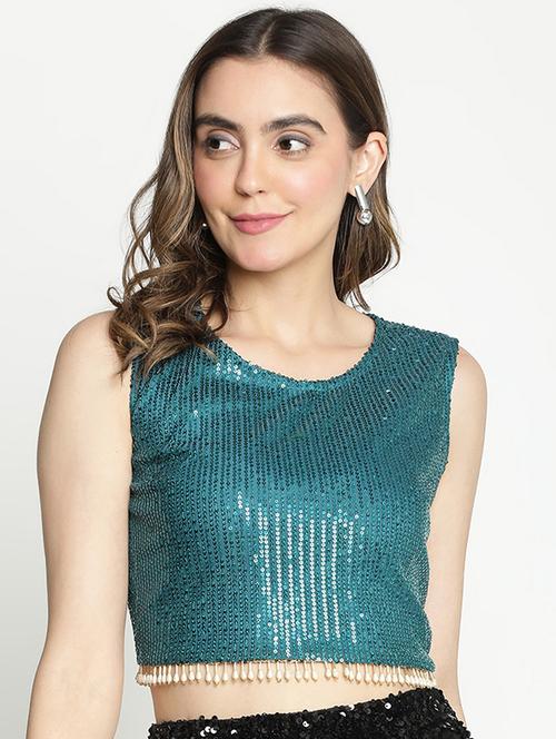 blue sequin crop top - 21399477 - Standard Image - 0