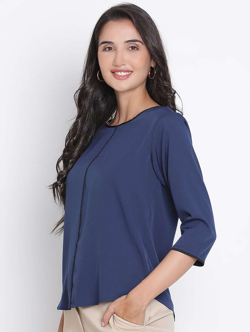 women navy blue polyester regular top - 21399479 -  Standard Image - 1